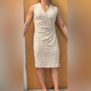 Ralph Lauren Cream Lace Knee-Length V-Neck Dress 2P Petite